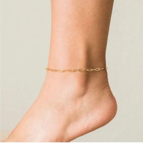 New Gold Ankle Bracelet- Paperclip Chain  Anklet Waterproof - Picture 3 of 6
